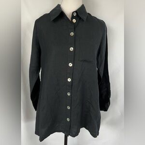 Soft Surroundings Black Long Sleeve Button Front Step Hem Tunic Size XS